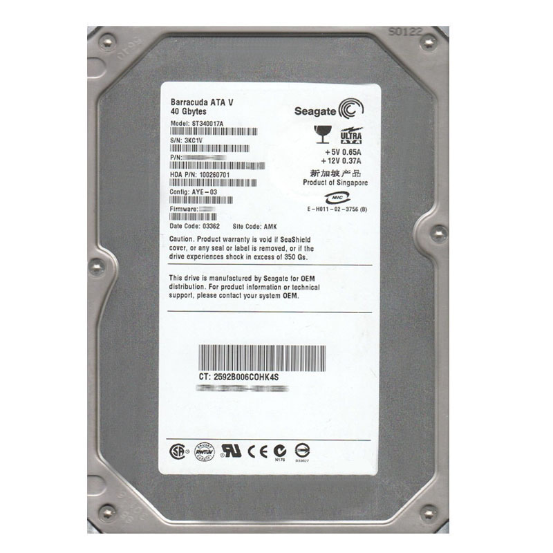 Seagate - 40GB 7.2K Ultra-ATA/100 3.5" 2MB Cache Hard Drive - ST340017A