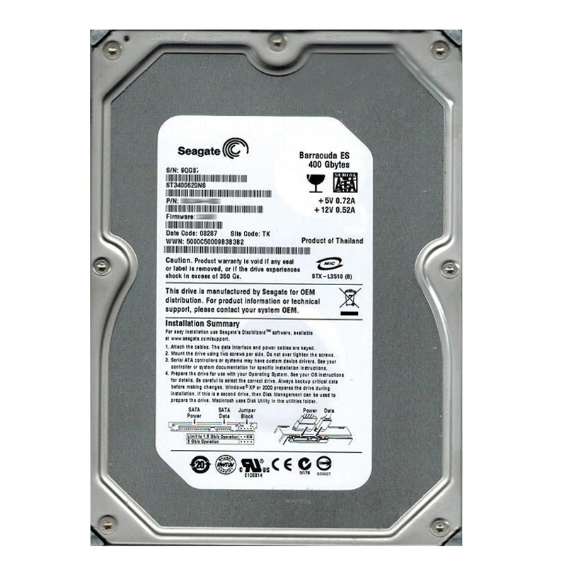 ST3400620NS.jpg Seagate - 400GB 7.2K SATA 3.0Gbps 3.5" 16MB Cache Hard Drive - ST3400620NS - Image 1
