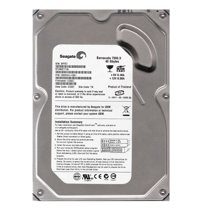 Seagate - 40GB 7.2K Ultra-ATA/100 3.5" 2MB Cache Hard Drive - ST3402111A
