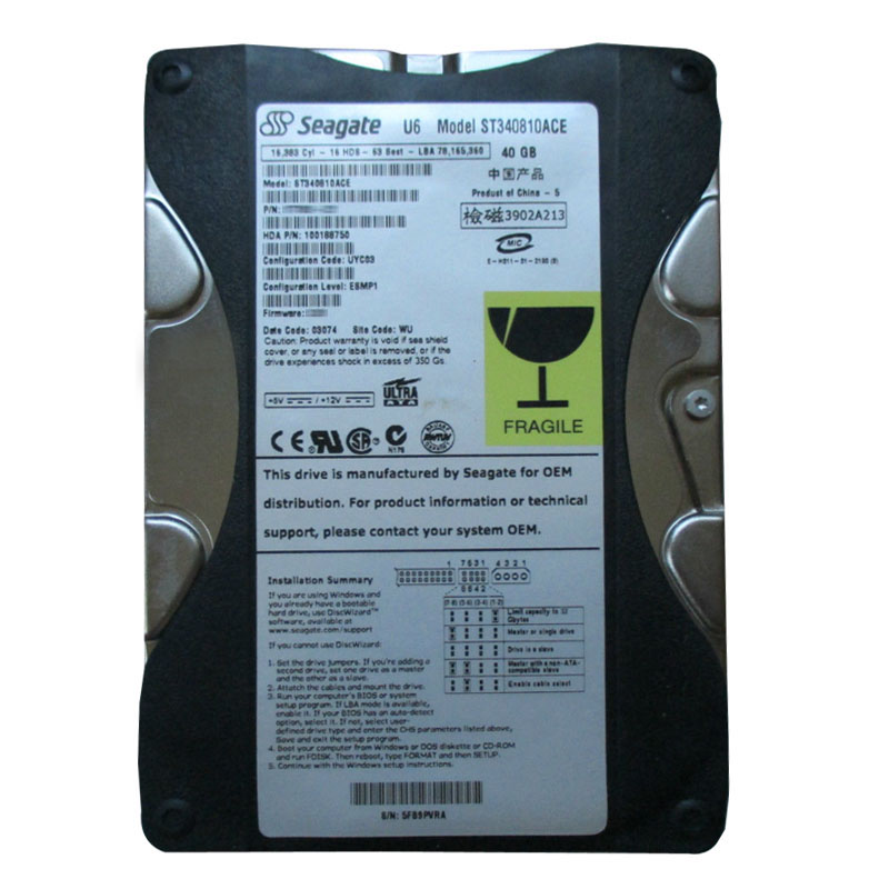 Seagate - 40GB 5.4K Ultra-ATA 3.5" 2MB Cache Hard Drive - ST340810ACE