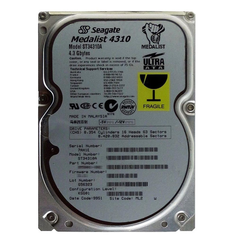 Seagate - 4.31GB 5.4K Ultra-ATA/33 3.5" 512KB Cache Hard Drive - ST34310A