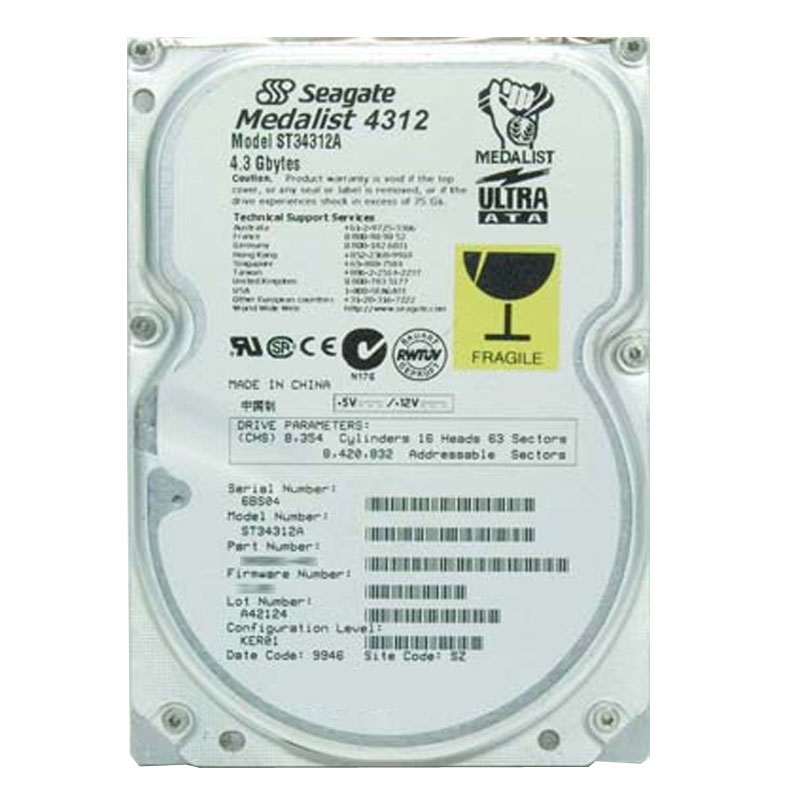 Seagate - 4.3GB 5.4K Ultra-ATA 3.5" 512KB Cache Hard Drive - ST34312A