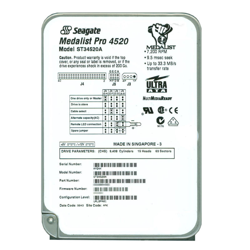 Seagate - 4.5GB 7.2K Ultra-ATA 3.5" 512KB Cache Hard Drive - ST34520A