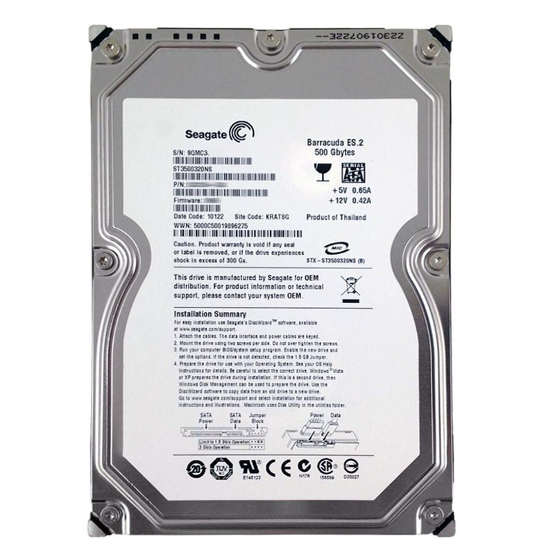 Seagate - 500GB 7.2K SATA 3.0Gbps 3.5" 32MB Cache Hard Drive - ST3500320NS