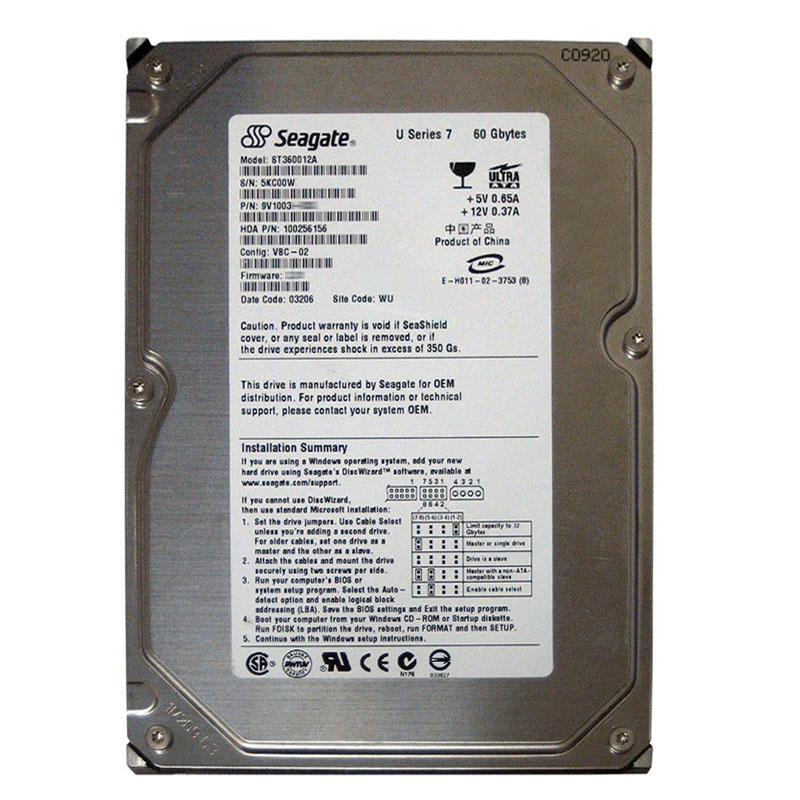 ST360012A.jpg Seagate - 60GB 5.4K Ultra-ATA/100 3.5" 1MB Cache Hard Drive - ST360012A - Image 1
