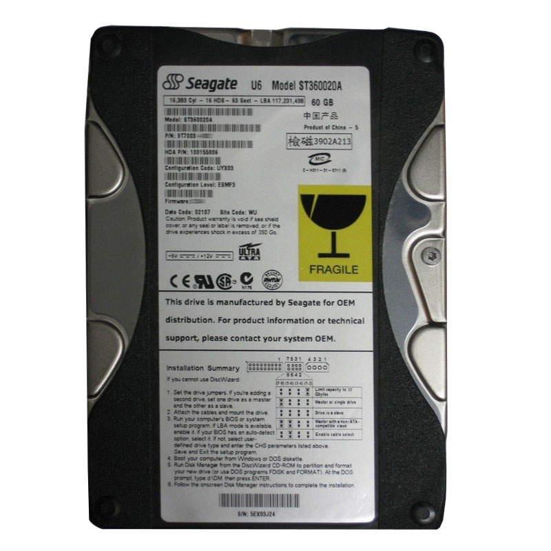 Seagate - 60GB 5.4K Ultra-ATA/100 3.5" 2MB Cache Hard Drive - ST360020A