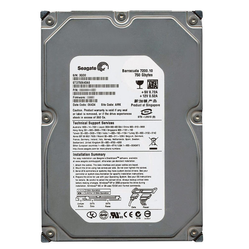 ST3750640AS.jpg Seagate - 750GB 7.2K SATA 3.0Gbps 3.5" 16MB Cache Hard Drive - ST3750640AS - Image 1