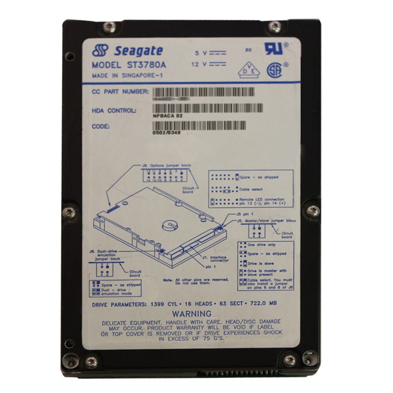 ST3780A.jpg Seagate - 722MB 4.5K IDE 3.5" 256KB Cache Hard Drive - ST3780A - Image 1