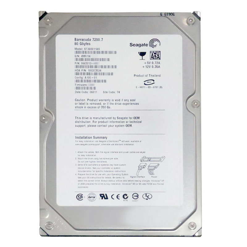 Seagate - 80GB 7.2K SATA 1.5Gbps 3.5" 2MB Cache Hard Drive - ST380011AS