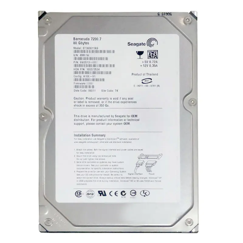 ST380011AS.jpg Seagate - 80GB 7.2K SATA 1.5Gbps 3.5" 2MB Cache Hard Drive - ST380011AS - Image 1