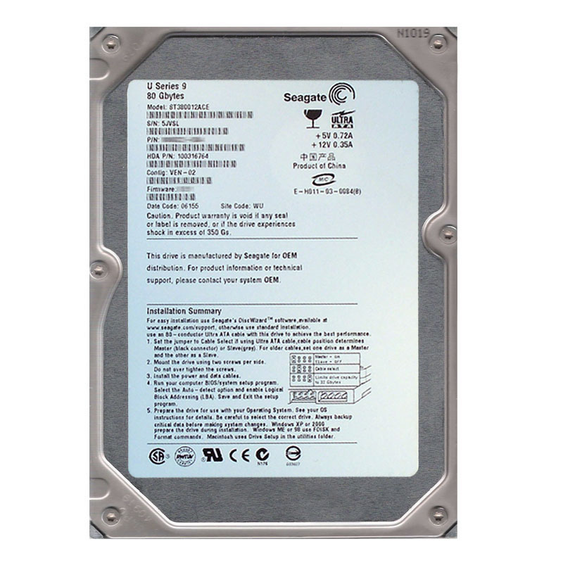 Seagate - 80GB 7.2K Ultra-IDE ATA/100 3.5" 2MB Cache Hard Drive - ST380012ACE