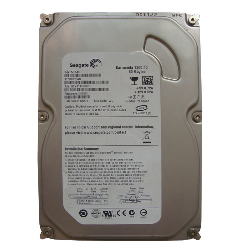 Seagate - 80GB 7.2K SATA 3.0Gbps 3.5" 2MB Cache Hard Drive - ST380215AS