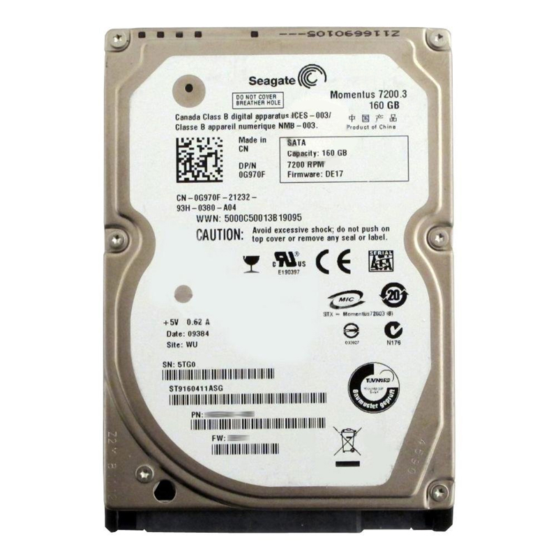 ST9160411ASG.jpg Seagate - 160GB 7.2K SATA 3.0Gbps 2.5" 16MB Cache Hard Drive - ST9160411ASG - Image 1