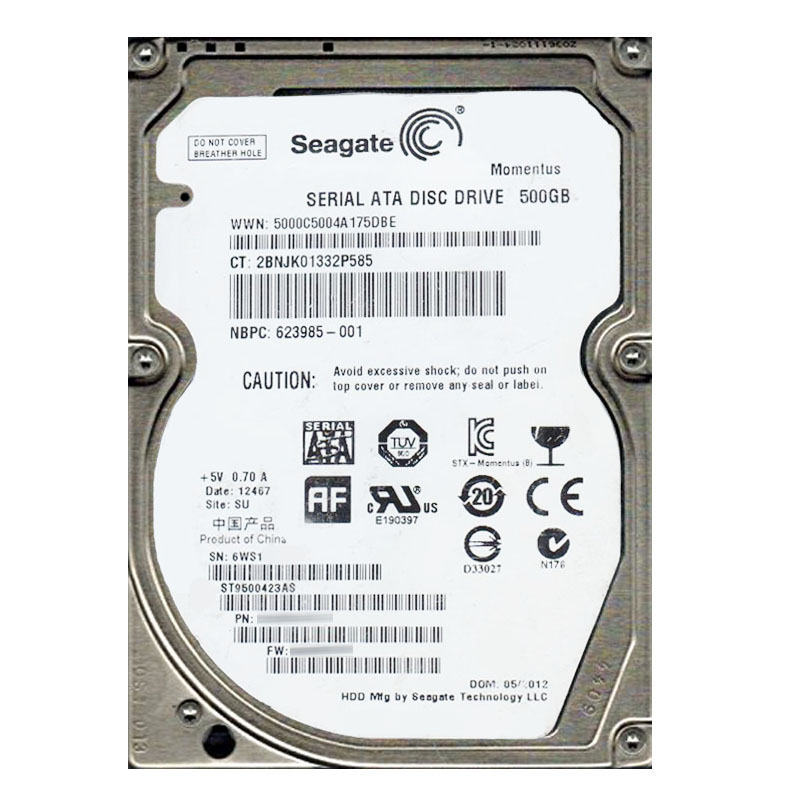 ST9500423AS.jpg Seagate - 500GB 7.2K SATA 3.0Gbps 2.5" 16MB Cache Hard Drive - ST9500423AS - Image 1