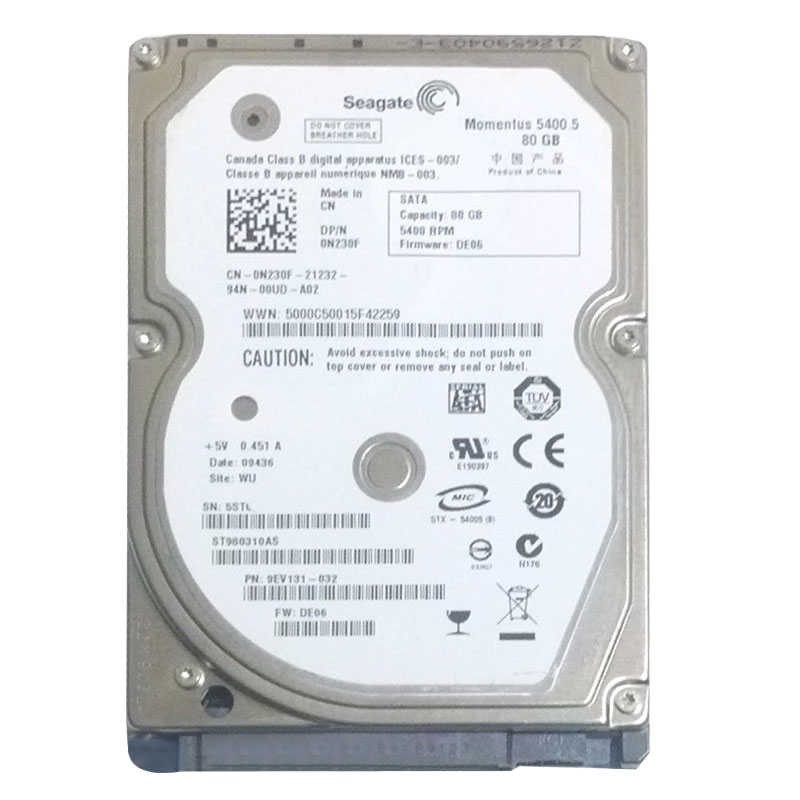 Seagate - 80GB 5.4K SATA 3.0Gbps 2.5" 8MB Cache Hard Drive - ST980310AS
